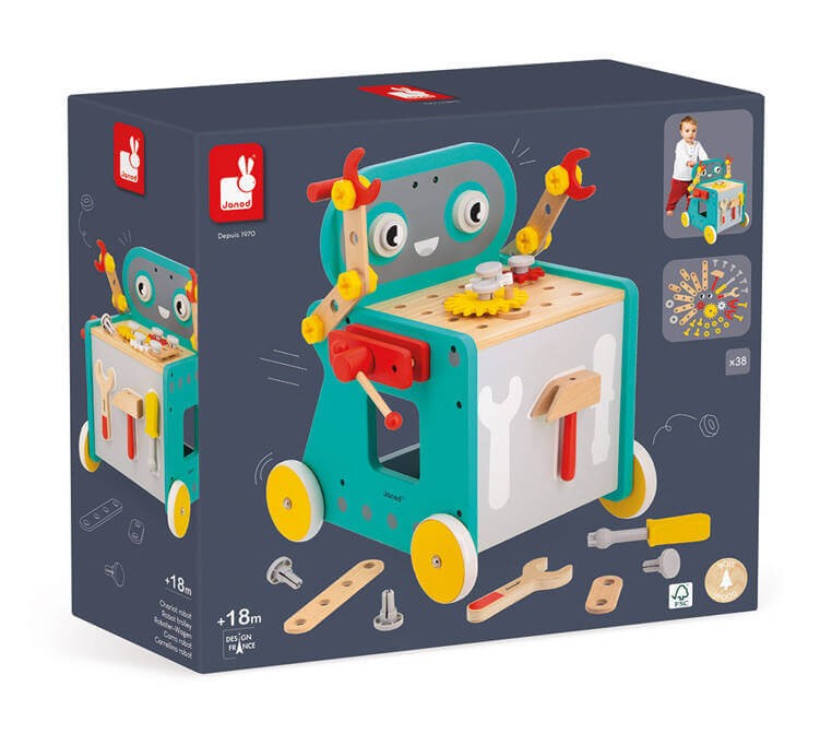 Wózek warsztat magnetyczny z narzędziami Robot Brico ‘Kids 18 m+ / Janod