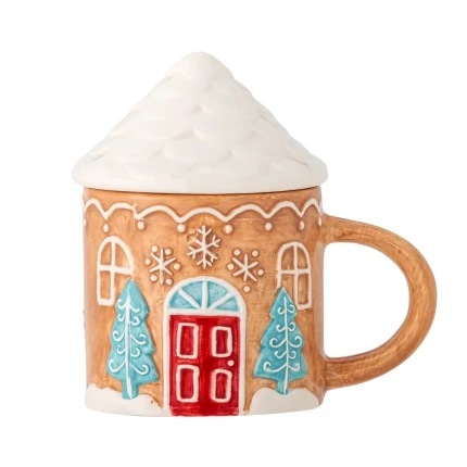 Dziecięcy kubek z kamionki z pokrywką - Ginnie, brązowy / Bloomingville Mini