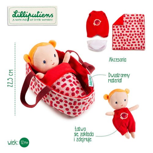 Lalka dzidziuś w koszyczku z ubrankiem i kocykiem Aghate 12 m+ / Lilliputiens