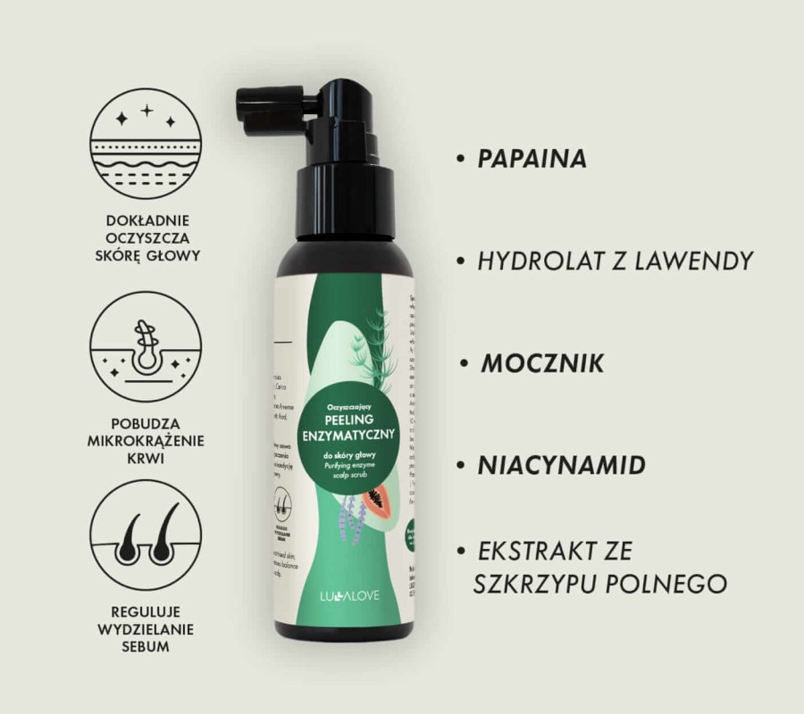 Oczyszczający peeling enzymatyczny do skóry głowy, 100 ml / Lullalove