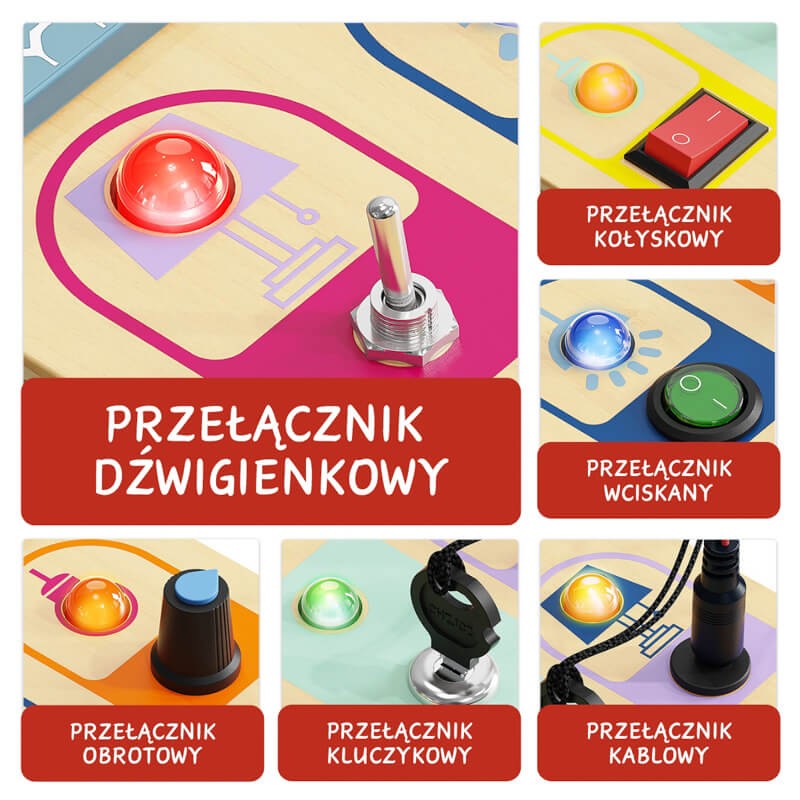 Drewniana tablica manipulacyjna z przełącznikami, 3+ / TOPBRIGHT