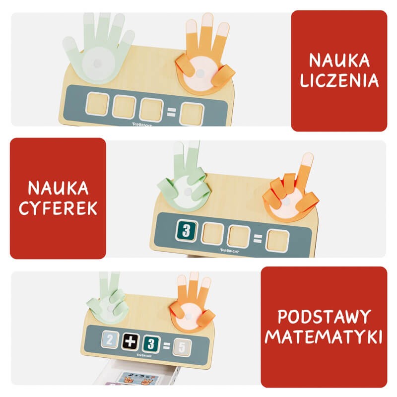 Drewniana zabawka edukacyjna Nauka liczenia na palcach, 3+ / TOPBRIGHT