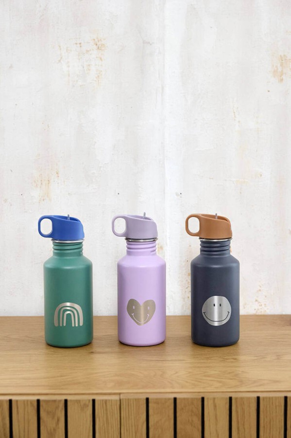 Bidon ze stali nierdzewnej z ustnikiem i uchwytem Little Gang, 500 ml - Heart lilac / Lassig