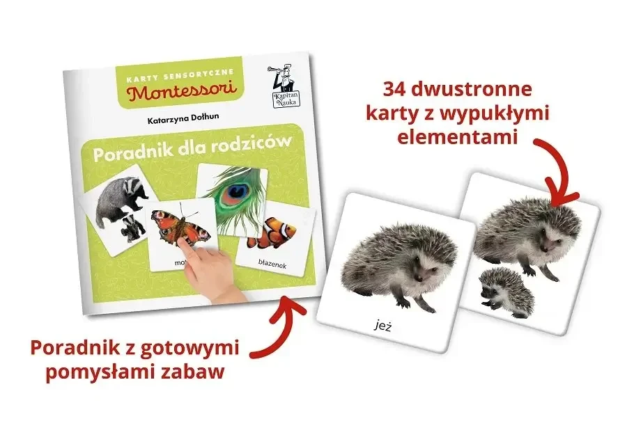 Montessori. Karty sensoryczne z książeczką. Zwierzęta tu i tam / Kapitan Nauka
