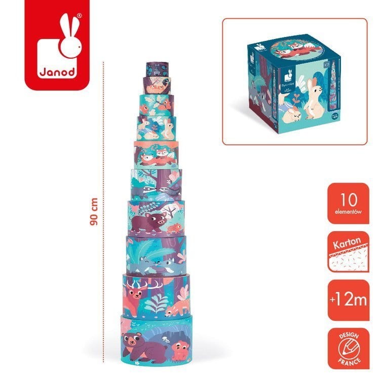 Piramida wieża okrągła 10 kostek - Leśne zwierzęta / Janod