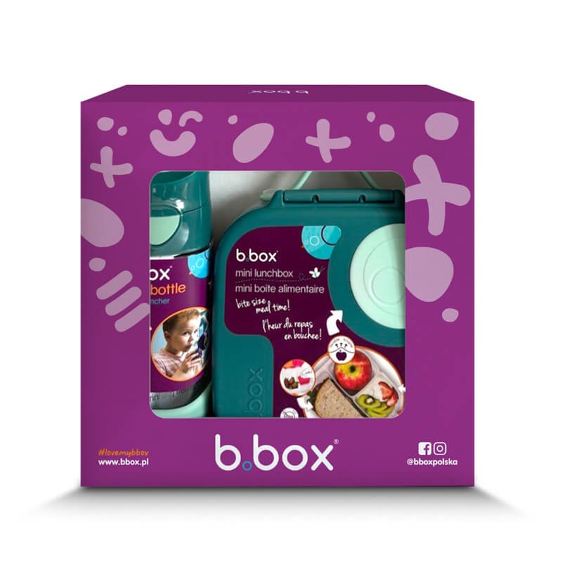 Zestaw Mini Lunchbox + Butelka tritanowa ze słomką 450 ml - Emerald Forest / B.box