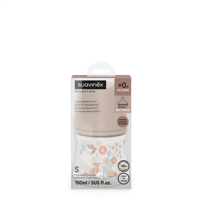 Butelka 150 ml ze smoczkiem fizjologicznym SX Pro o wolnym przepływie - różowa liberty Wonderland / Suavinex