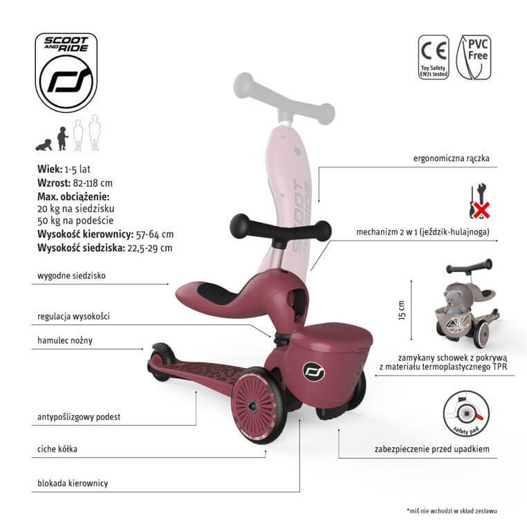 Highwaykick 1 Lifestyle 2w1 Jeździk i hulajnoga z zamykanym schowkiem 1-5 lat Wildcat / Scootandride