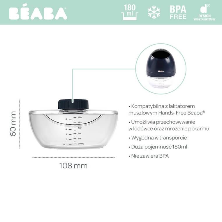 Pojemnik na mleko do laktatora muszlowego Hands-Free 180 ml / Beaba