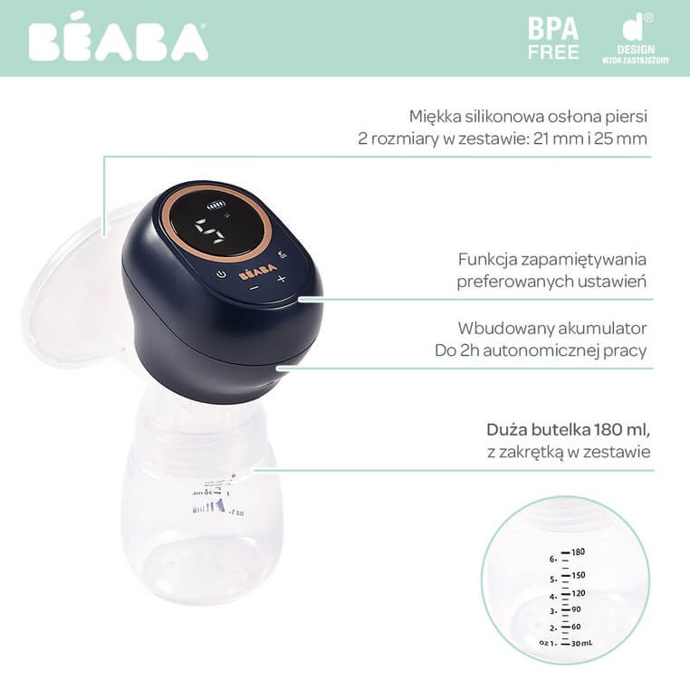 Laktator elektryczny pojedynczy 180 ml Night Blue / Beaba