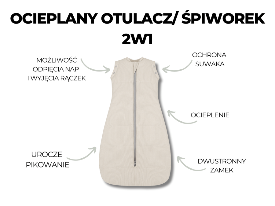 Ocieplany Otulacz Śpiworek 2w1 - Khaki / Sleepee