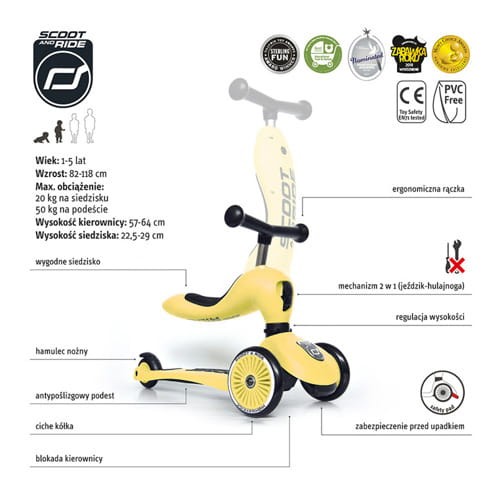 Highwaykick 1 2w1 Jeździk i hulajnoga 1-5 lat Lemon kolekcja Icecream 2020 / Scootandride