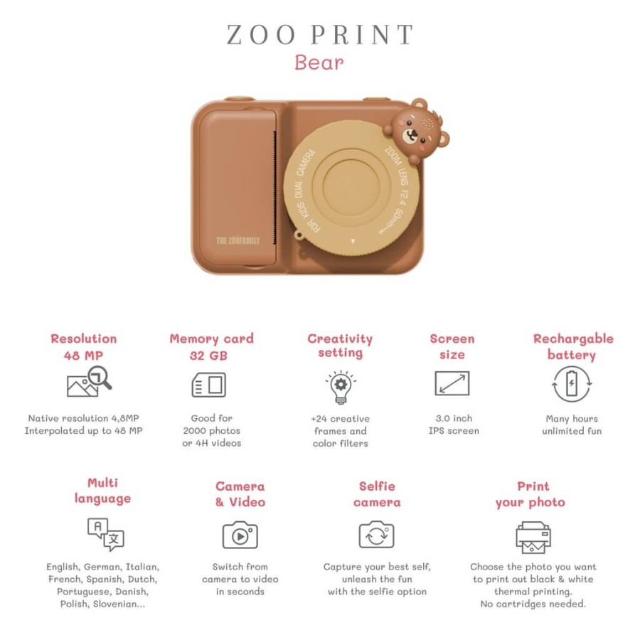 Aparat cyfrowy z drukarką dla dzieci Zoo Print - Bear / The Zoofamily