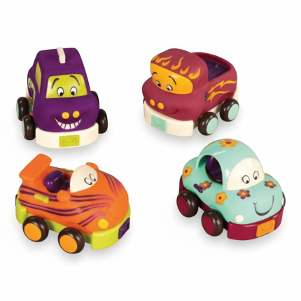 Wheeee-ls! – zestaw 4 autek z napędem z fioletem i miętą / B.Toys BX2293Z