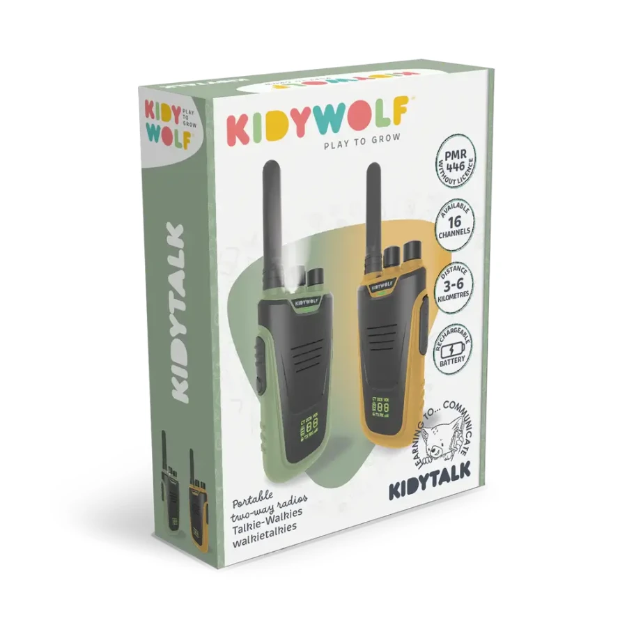 Zestaw krótkofalówek Walkie Talkie KIDYTALK - zielono-pomarańczowe / Kidywolf