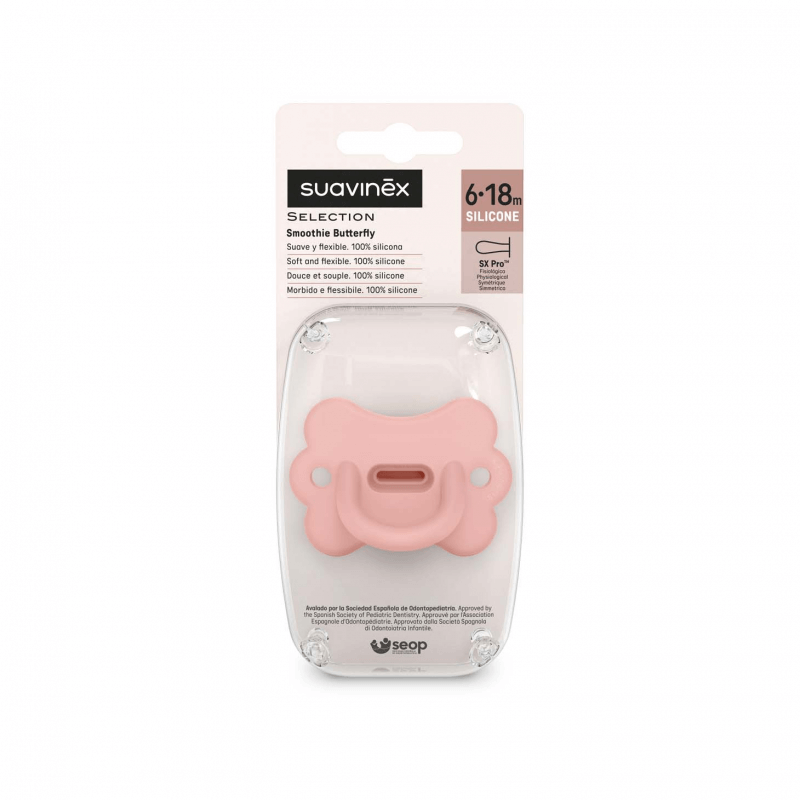 Smoczek 100% silikonowy fizjologiczny SX Pro Colour Essence Motylek - różowy / Suavinex