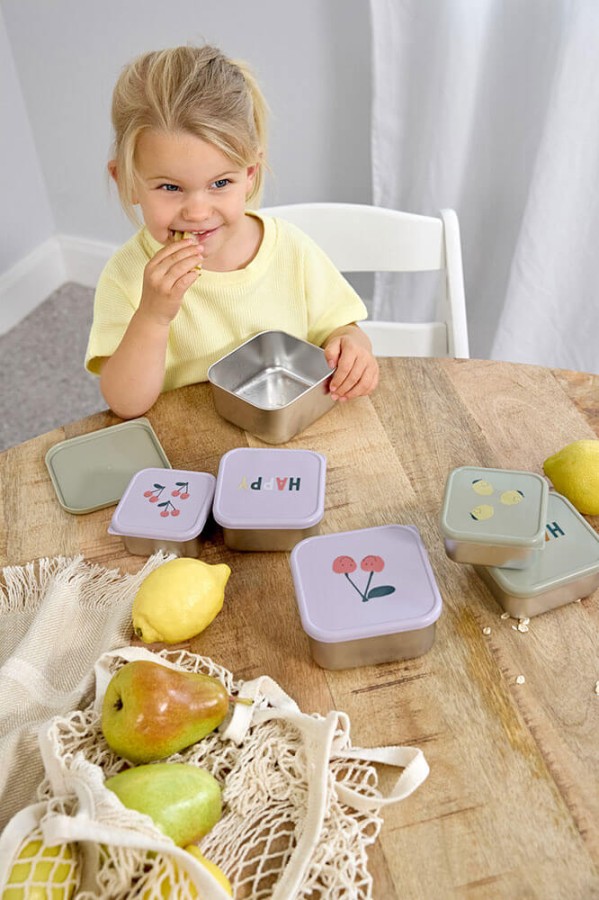 Pojemnik na przekąski snackbox ze stali nierdzewnej 3 szt. Happy Fruits Cherry / Lassig