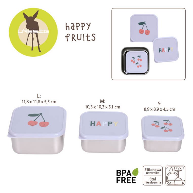 Pojemnik na przekąski snackbox ze stali nierdzewnej 3 szt. Happy Fruits Cherry / Lassig