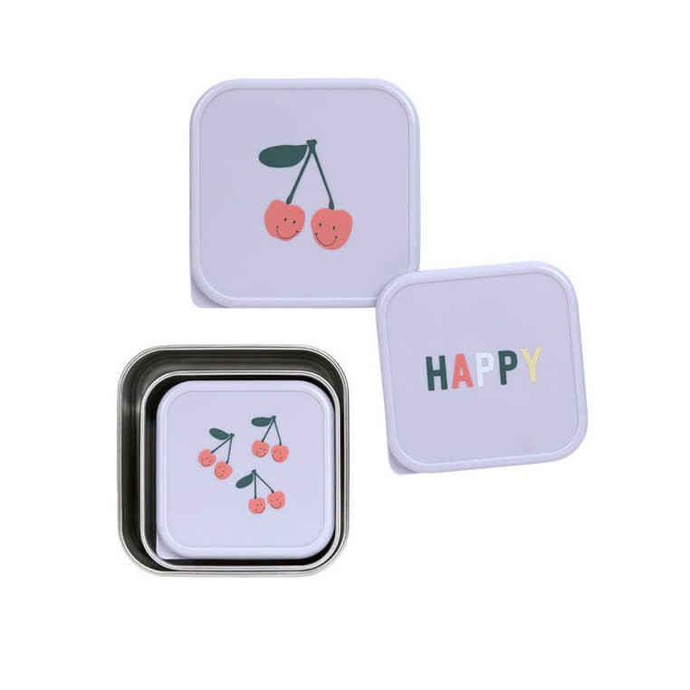 Pojemnik na przekąski snackbox ze stali nierdzewnej 3 szt. Happy Fruits Cherry / Lassig