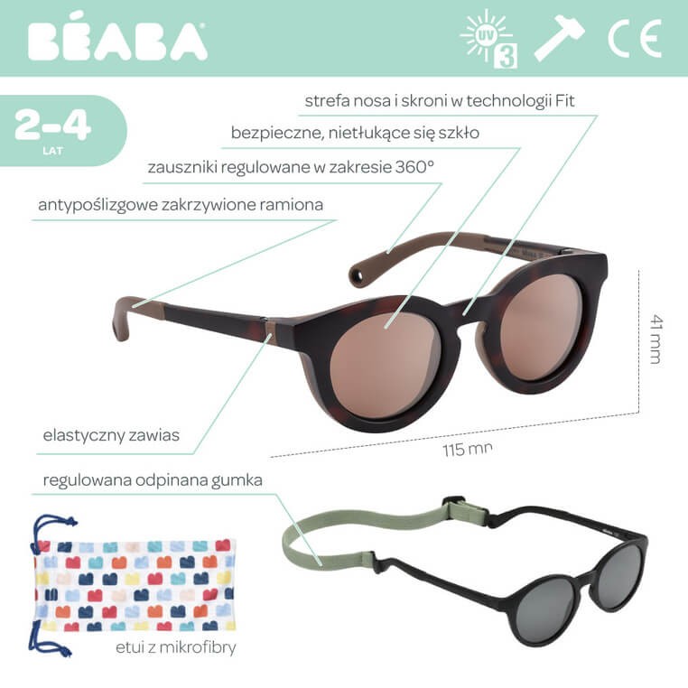 Okulary przeciwsłoneczne dla dzieci 2-4 lata Happy - Dark tortoise / Beaba