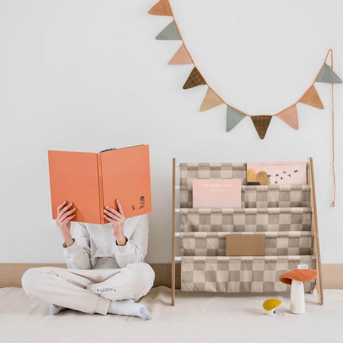 Stojak na Książki Recycled Checkerboard Beige / 3 Sprouts
