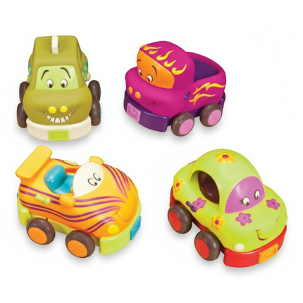 Wheeee-ls! – zestaw 4 autek z napędem wersja z zielenią / B.Toys BX1995Z