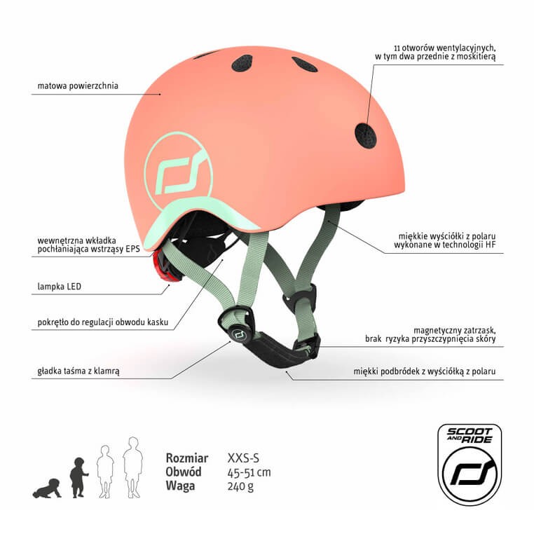 Kask XXS-S dla dzieci 1rż+ Peach / Scootandride