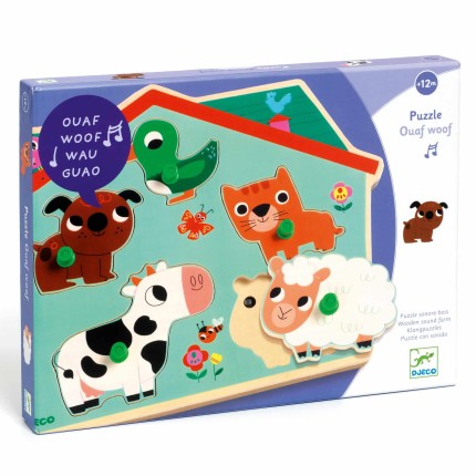 Puzzle drewniane z dźwiękiem FARMA / Djeco