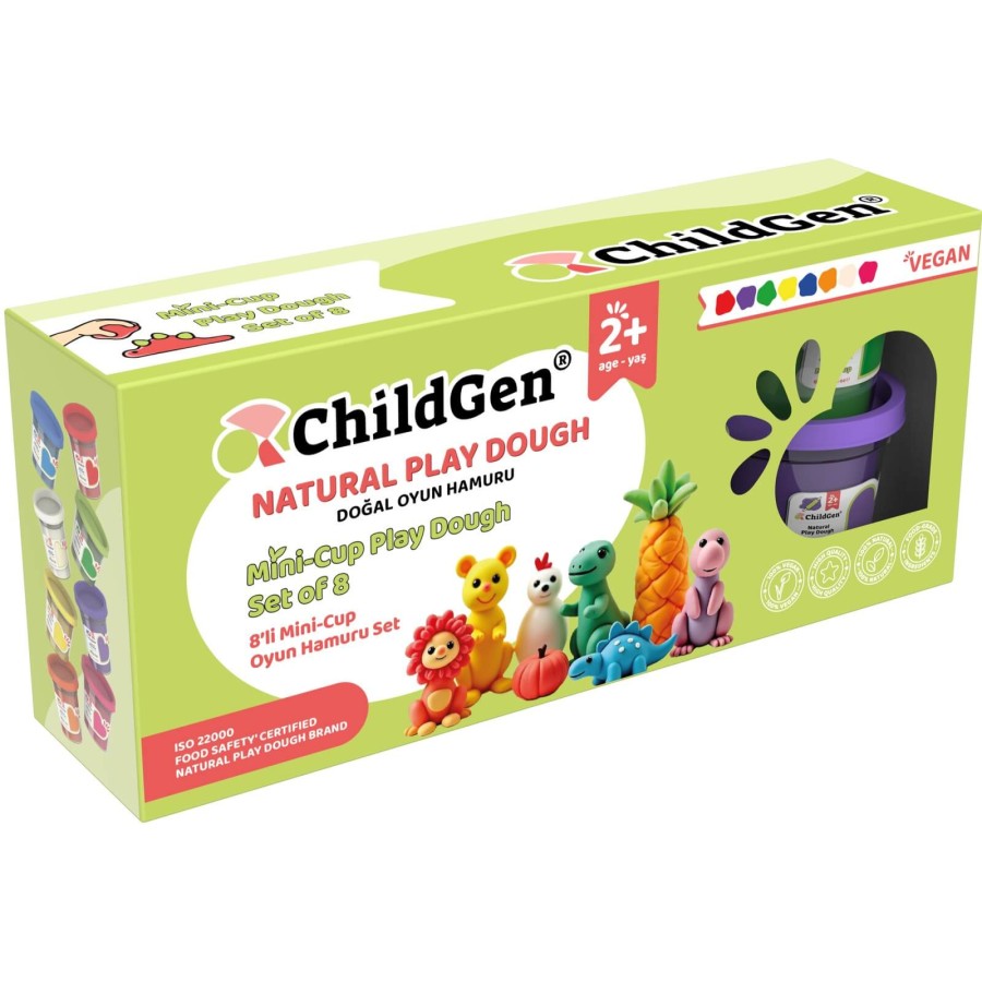 100% naturalna ciastolina zestaw eco kubków, 8 szt. wegańska, certyfikowana, 2+ / ChildGen