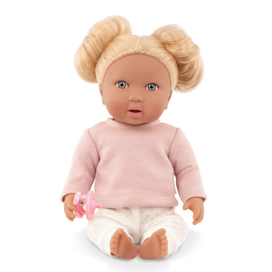 Lalka niemowlę z włosami i smoczkiem, w dwuczęściowym ubranku - blondynka / LullaBaby
