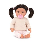Lalka niemowlę z włosami i smoczkiem, w dwuczęściowym ubranku - brunetka / LullaBaby