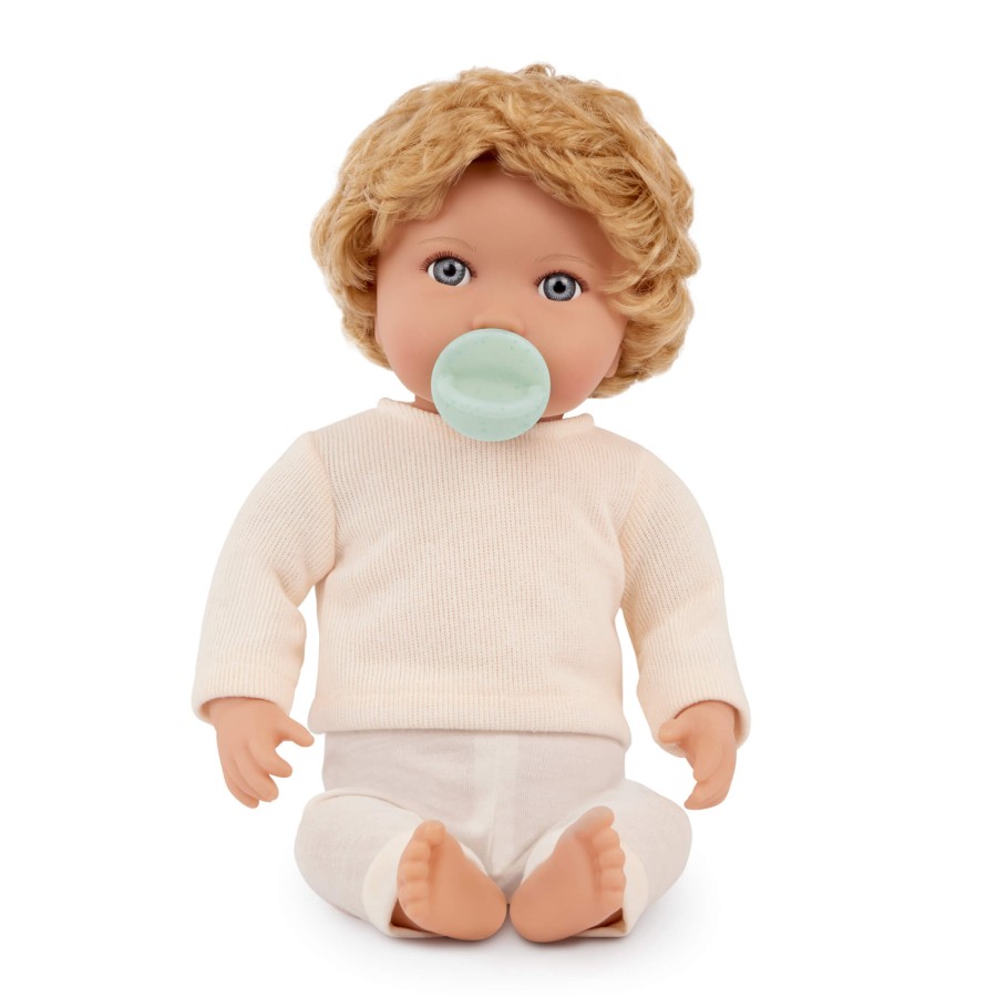 Lalka niemowlę chłopiec z włosami i smoczkiem, w dwuczęściowym ubranku - blondyn / LullaBaby