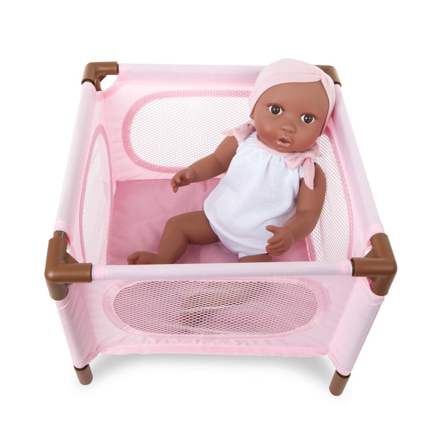 Combo dla lalki niemowlaka – krzesełko do karmienia, kojec i spacerówka, wersja różowa / LullaBaby