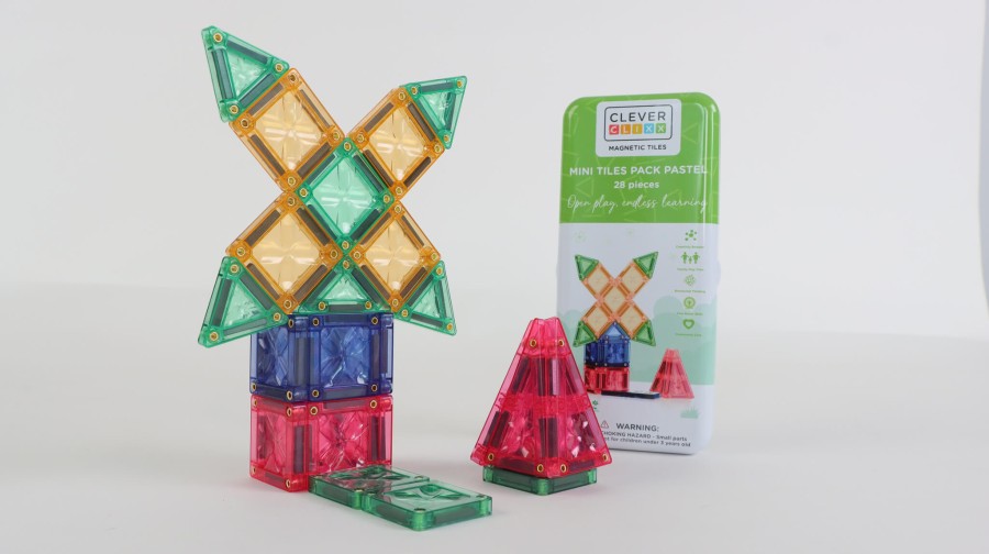 Klocki magnetyczne Mini Tiles Pack Pastel 28 el. / Cleverclixx