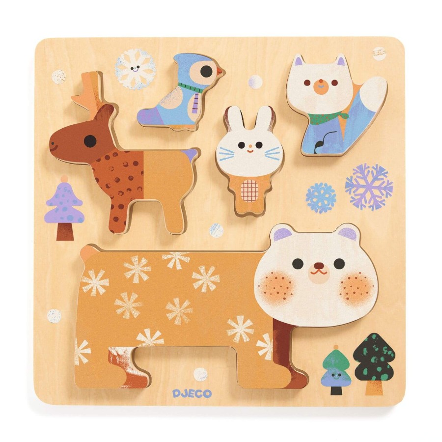 Drewniane puzzle ZWIERZĄTKA ZIMĄ / Djeco