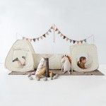 Zestaw namiotów dla dzieci z tunelem 3w1 Gingham Beige / 3 Sprouts