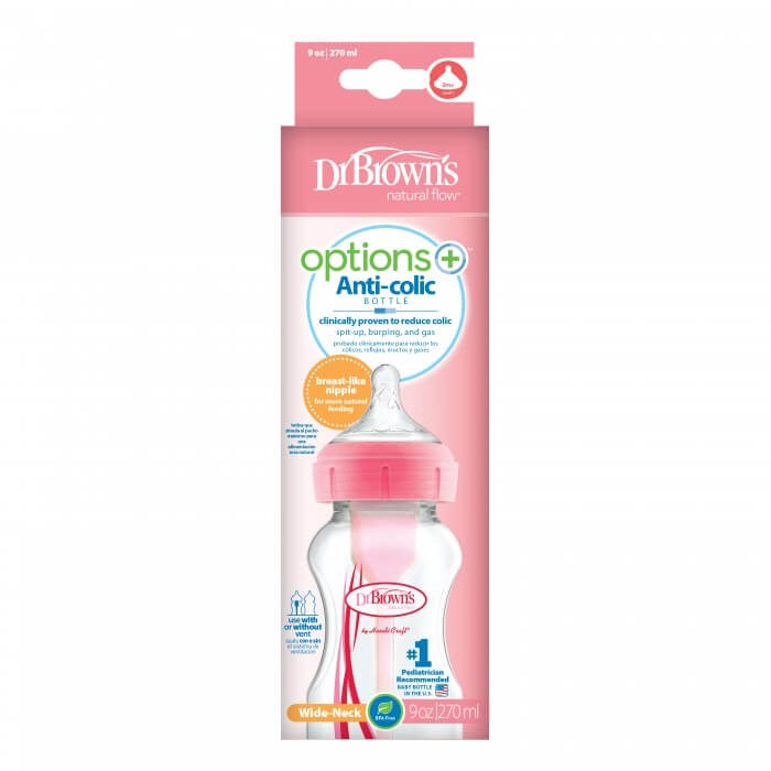 Butelka szeroka szyjka 270 ml Options+, różowa /  Dr Brown's