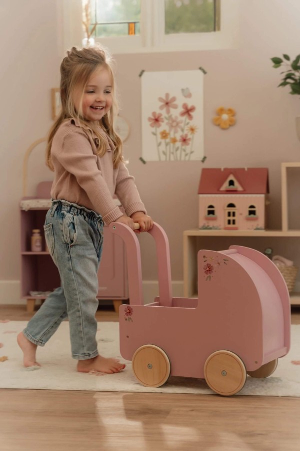 Drewniany wózek dla lalek z pościelą FSC / Little Dutch