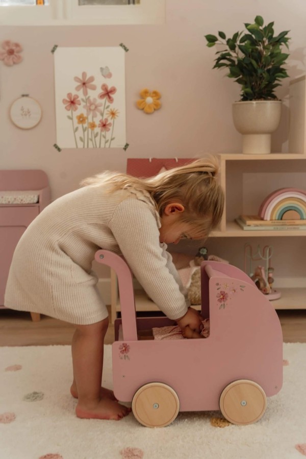 Drewniany wózek dla lalek z pościelą FSC / Little Dutch