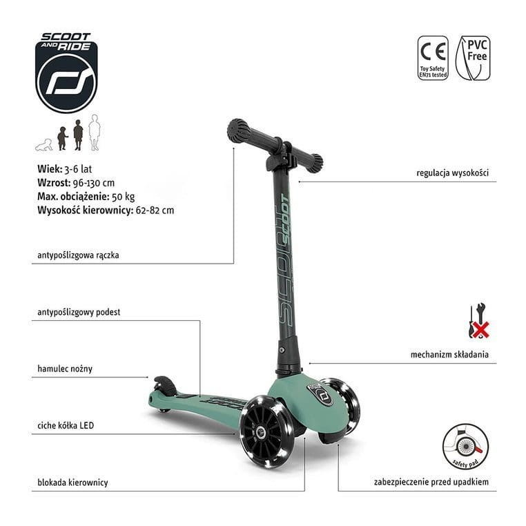 Highwaykick 3 LED Hulajnoga składana ze świecącymi kółkami 3+ Forest / Scootandride