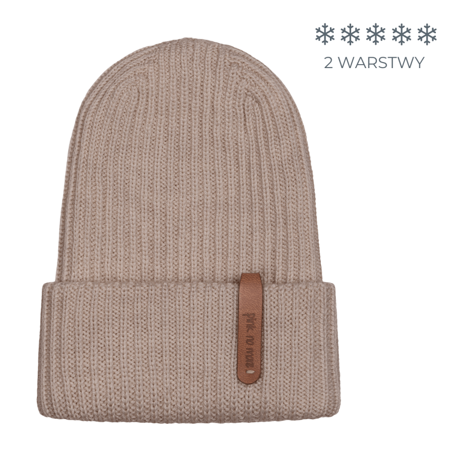 Podwójna czapka beanie z wełny merino MOKKA / Pink no more
