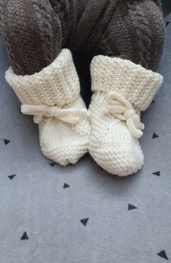 Buciki niemowlęce merino - latte / Pink no More