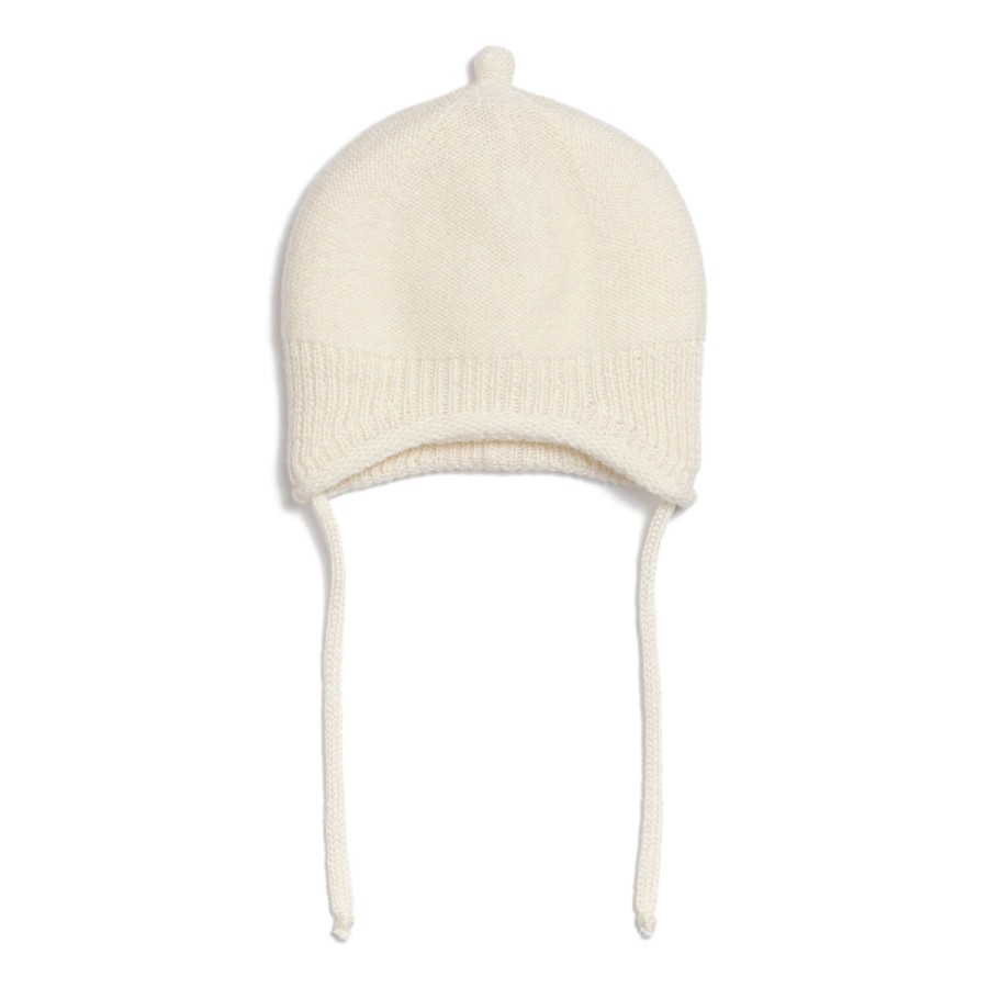 Czapka pilotka 100% merino - latte / Pink no More