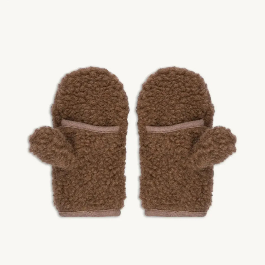 Rękawiczki z wełny merino z klapką dla dorosłych - teddy brown / Happymess