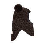 Kominiarka z pomponami z futra alpaki - Dark Brown Melange / HUTTEliHUT