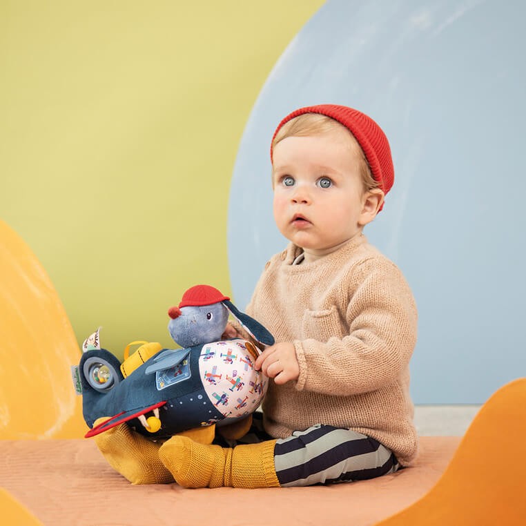 Przytulanka aktywizująca wielofunkcyjna Samolot Piesek Jules 9 m+ / Lilliputiens