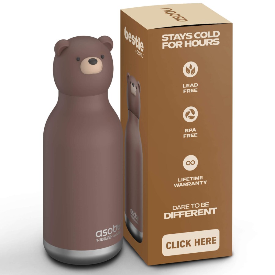 Butelka termiczna ze słomką Bestie, 460 ml - Niedźwiedź / Asobu