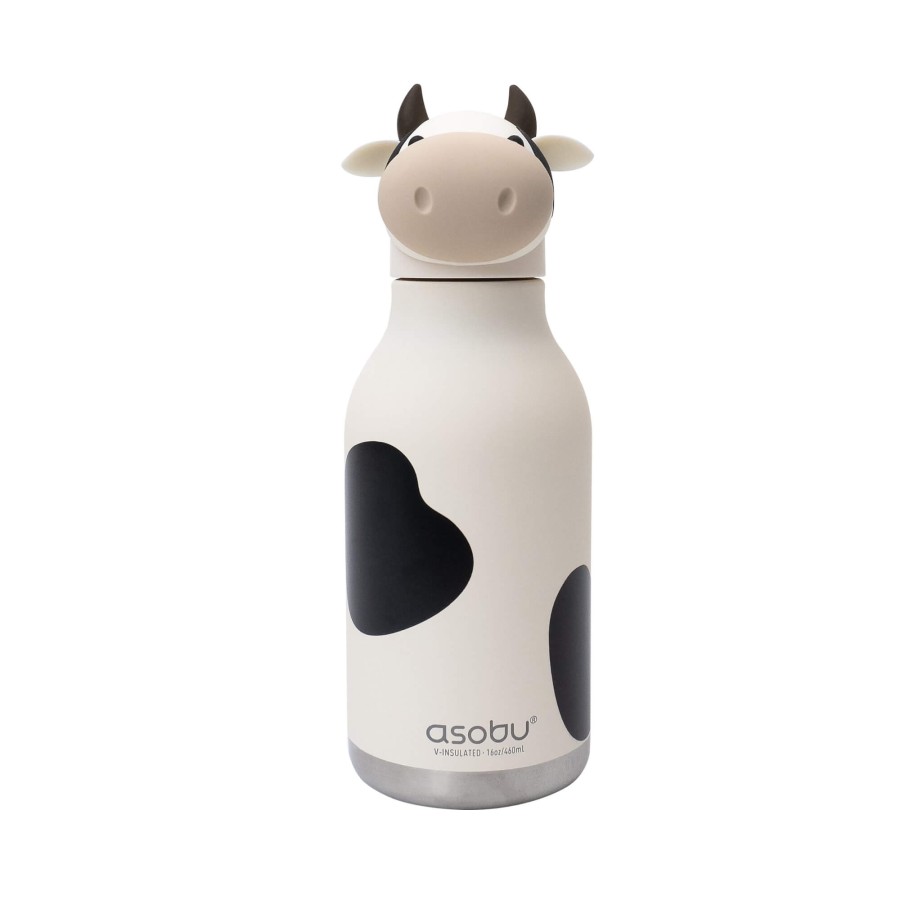 Butelka termiczna ze słomką Bestie, 460 ml - Krowa / Asobu