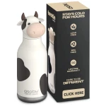 Butelka termiczna ze słomką Bestie, 460 ml - Krowa / Asobu