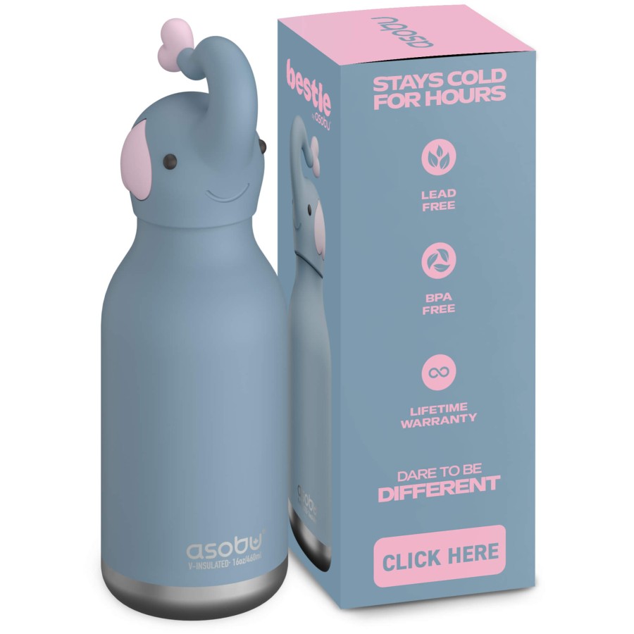Butelka termiczna ze słomką Bestie, 460 ml - Słoń / Asobu